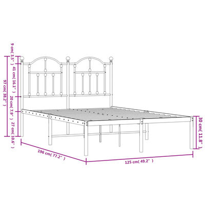 vidaXL Estrutura de cama com cabeceira 120x190 cm metal branco