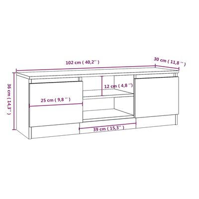 vidaXL Móvel de TV com porta 102x30x36 cm carvalho fumado