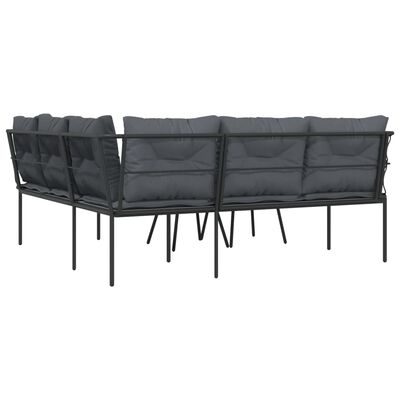 vidaXL Conjunto de sofás de jardim c/ almofadões aço/textilene preto