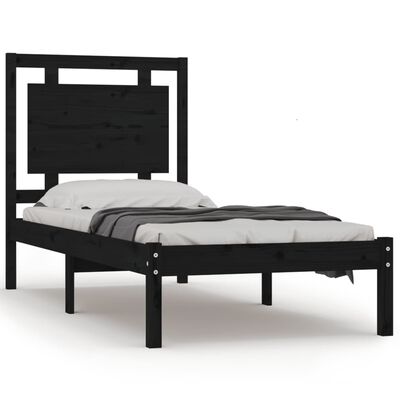 vidaXL Estrutura de cama solteiro 90x190 cm madeira maciça preto