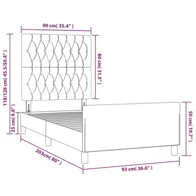 vidaXL Estrutura cama cabeceira tecido castanho-acinzentado 90x200 cm