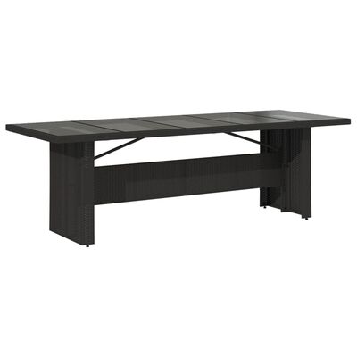 vidaXL Mesa de jardim com tampo de vidro 240x90x75 cm vime PE preto