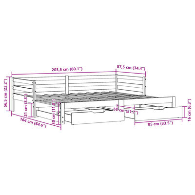 vidaXL Sofá-cama com gavetão e gavetas 80x200 cm madeira de pinho