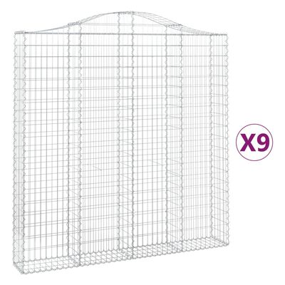 vidaXL Cestos gabião arqueados 9pcs 200x30x200/220cm ferro galvanizado