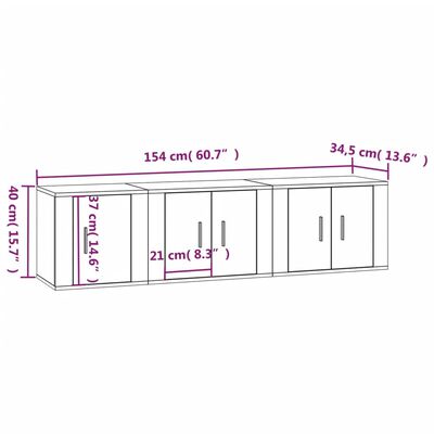 vidaXL 3 pcs conjunto móveis de TV madeira processada branco brilhante