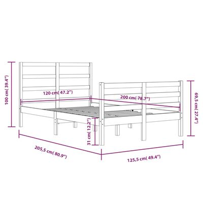 vidaXL Estrutura de cama 120x200 cm pinho maciço branco