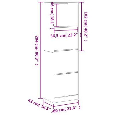 vidaXL Sapateira 4 gavetas articuladas 60x42x204 cm carvalho sonoma