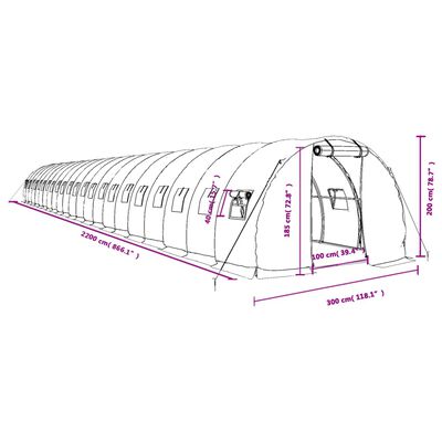 vidaXL Estufa com estrutura de aço 66 m² 22x3x2 m verde