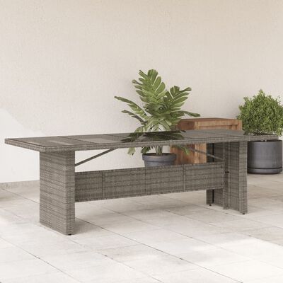 vidaXL Mesa de jardim com tampo de vidro 240x90x75 cm vime PE cinzento