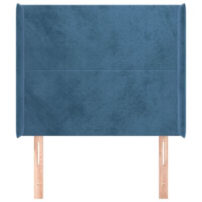 vidaXL Cabeceira cama c/ abas veludo 93x16x118/128 cm azul-escuro