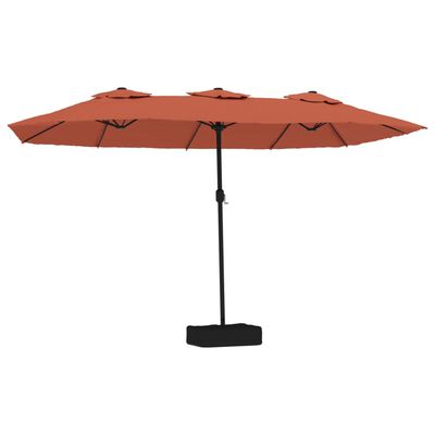 vidaXL Guarda-sol de jardim c/ cabeça dupla/LED 449x245 cm terracotta