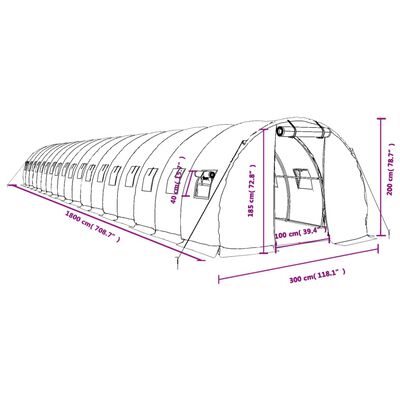 vidaXL Estufa com estrutura de aço 54 m² 18x3x2 m branco