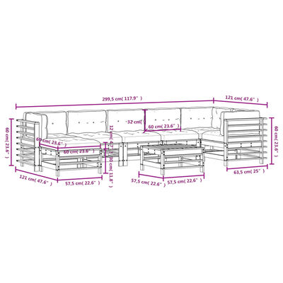 vidaXL 8 pcs conj. lounge jardim c/ almofadões madeira douglas maciça