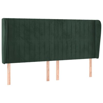 vidaXL Cabeceira cama c/ abas veludo 163x23x118/128 cm verde-escuro