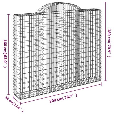 vidaXL Cesto gabião arqueado 200x30x160/180 cm ferro galvanizado