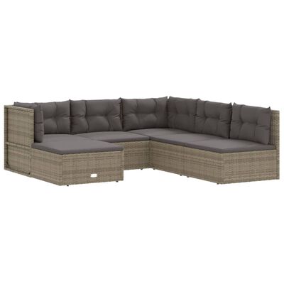 vidaXL 6 pcs conjunto lounge de jardim c/ almofadões vime PE cinzento