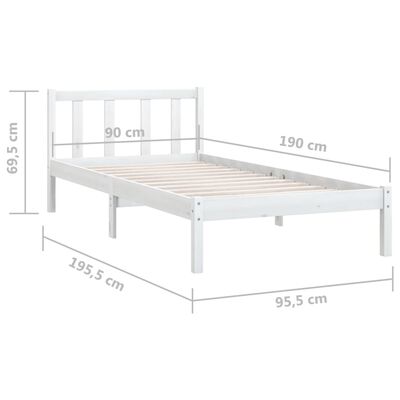 vidaXL Estrutura de cama solteiro 90x190 cm pinho maciço branco