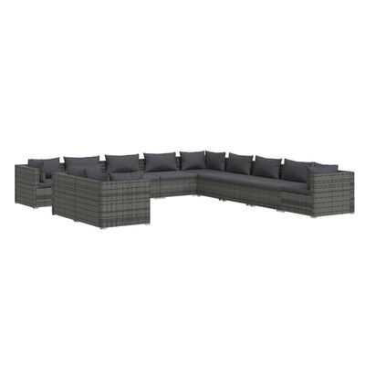 vidaXL 11 pcs conjunto lounge de jardim c/ almofadões vime PE cinzento