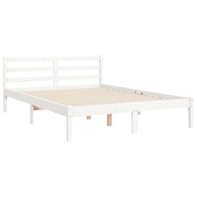 vidaXL Estrutura de cama com cabeceira 140x200cm madeira maciça branco