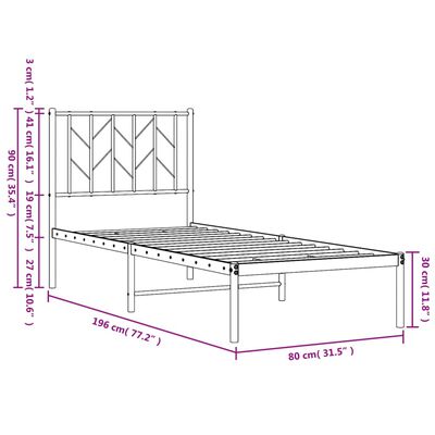 vidaXL Estrutura de cama metal s/ colchão c/ cabeceira 75x190 cm preto