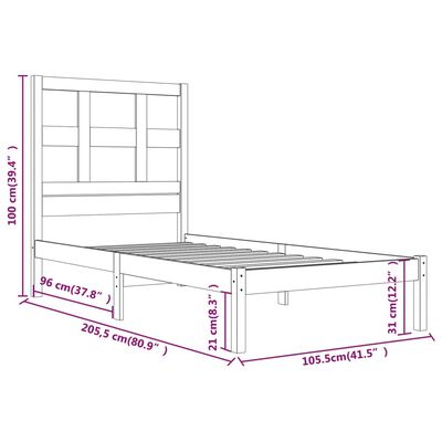 vidaXL Estrutura de cama 100x200 cm pinho maciço castanho mel