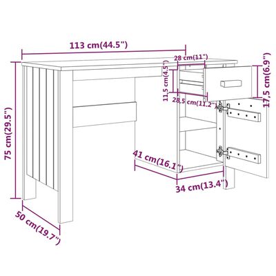 vidaXL Secretária HAMAR 113x50x75 cm pinho maciço cinza-escuro