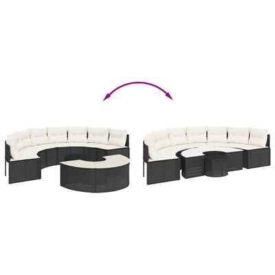 vidaXL 3 pcs conjunto de sofás de jardim semicircular vime PE preto