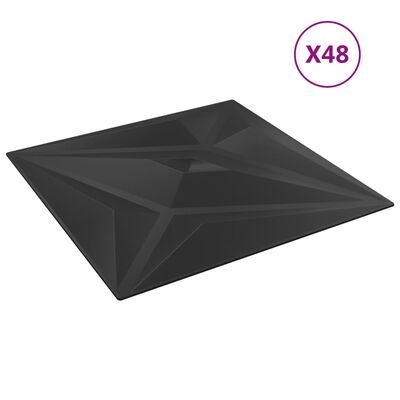 vidaXL Painéis de parede 48 pcs 50x50 cm 12m² XPS estrela preto