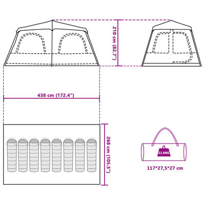 vidaXL Tenda familiar cúpula para 8 pessoas libertação rápida verde