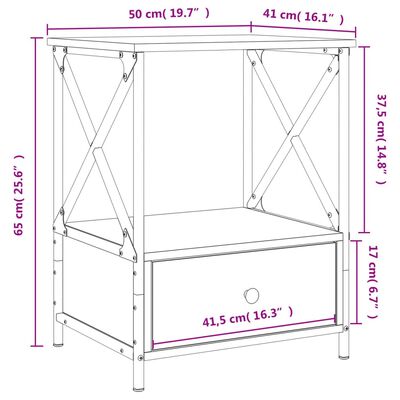 vidaXL Mesa de cabeceira 50x41x65 cm derivados de madeira preto