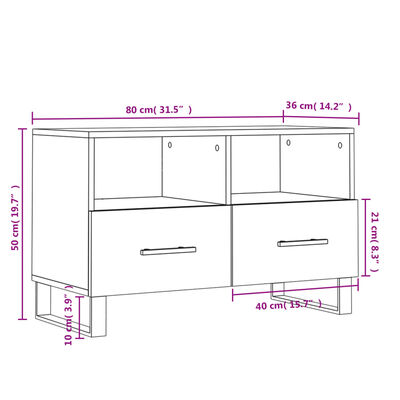 vidaXL Móvel de TV 80x36x50 cm derivados de madeira branco brilhante