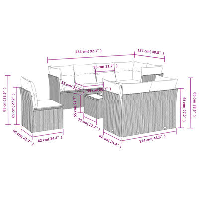 vidaXL 9 pcs conjunto de sofás p/ jardim com almofadões vime PE bege