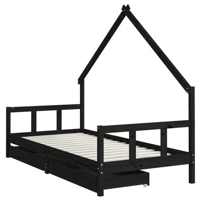 vidaXL Estrutura cama infantil c/ gavetas 90x200 cm pinho maciço preto