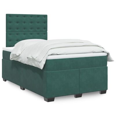 vidaXL Cama boxspring com colchão 120x200 cm veludo verde-escuro