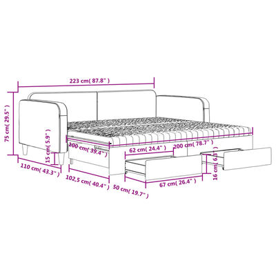 vidaXL Sofá-cama c/ gavetão e gavetas 100x200 cm tecido cinzento-claro