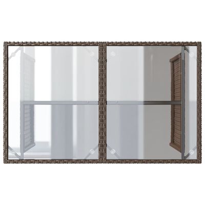 vidaXL Mesa de jardim com tampo de vidro 110x68x70 cm vime PE castanho