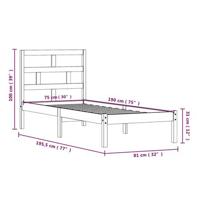 vidaXL Estrutura cama pequena solteiro 75x190 cm madeira maciça branco