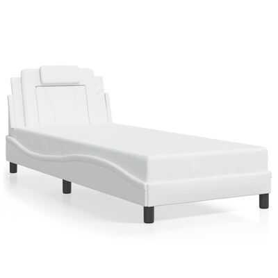 vidaXL Estrutura cama c/ cabeceira 90x200 cm couro artificial branco