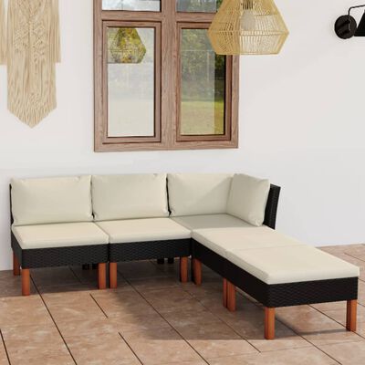 vidaXL 5 pcs conjunto lounge de jardim c/ almofadões vime PE preto