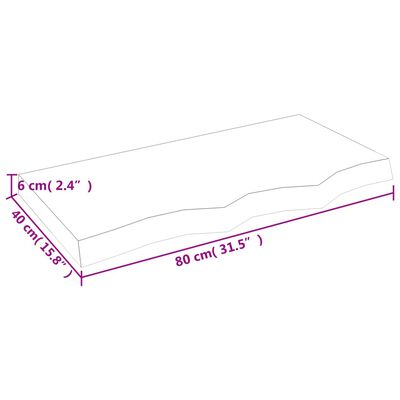 vidaXL Tampo de mesa 80x40x(2-6) cm carvalho tratado castanho-claro