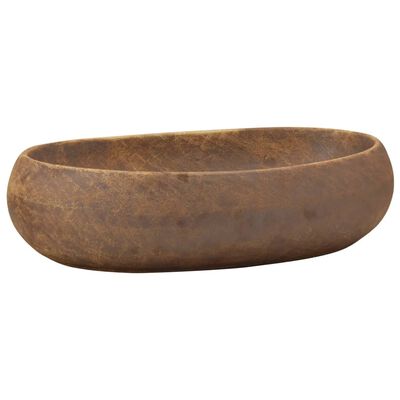 vidaXL Lavatório de bancada oval 59x40x15 cm cerâmica castanho