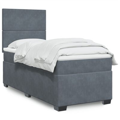 vidaXL Cama com molas/colchão 90x190 cm veludo cinza-escuro