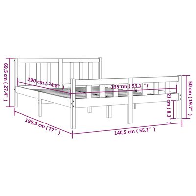 vidaXL Estrutura de cama casal 135x190 cm madeira maciça cinzento