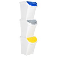 vidaXL Caixotes do lixo com tampa empilháveis 3 pcs 120 L PP branco