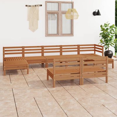 vidaXL 9 pcs conjunto lounge de jardim pinho maciço castanho mel