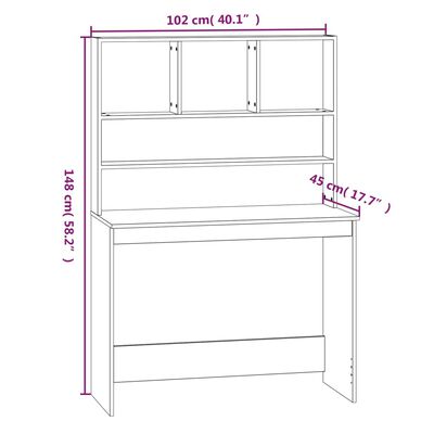 vidaXL Secretária c/ prateleiras 102x45x148cm derivados madeira branco