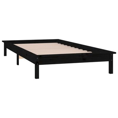 vidaXL Estrutura de cama c/ LED solteiro 90x190cm madeira maciça preto