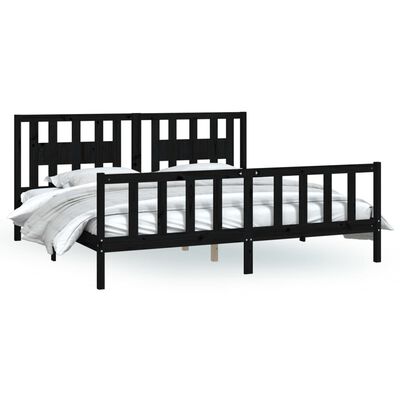 vidaXL Estrutura cama casal c/ cabeceira 180x200 cm pinho maciço preto