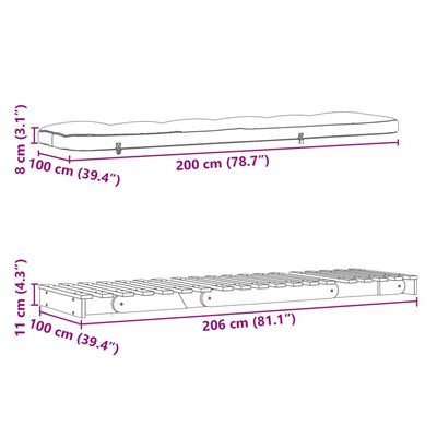 vidaXL Sofá-cama futon c/ colchão 100x206x11 cm madeira douglas maciça