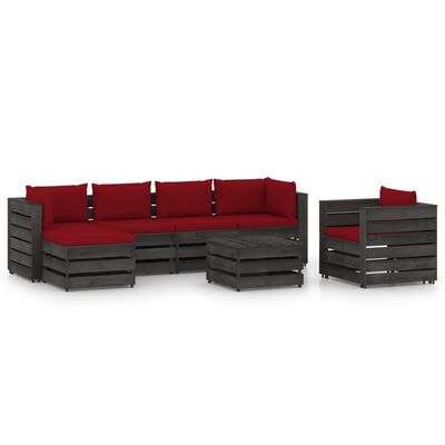 vidaXL 7 pcs conj. lounge jardim + almofadões madeira impreg. cinzento